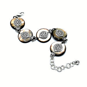 Brighton Romano Scroll Silver Brown Opalescent Iridescent Chain Link Bracelet